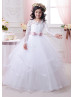 Long Sleeves White Lace Tulle Classic Flower Girl Dress 